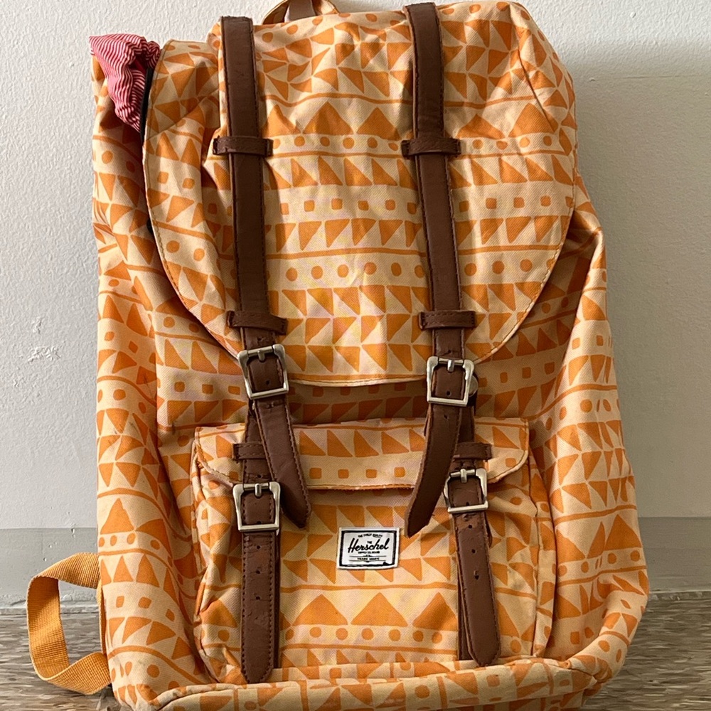 Herschel Supply Co Orange Geometric Backpack with Brown Straps